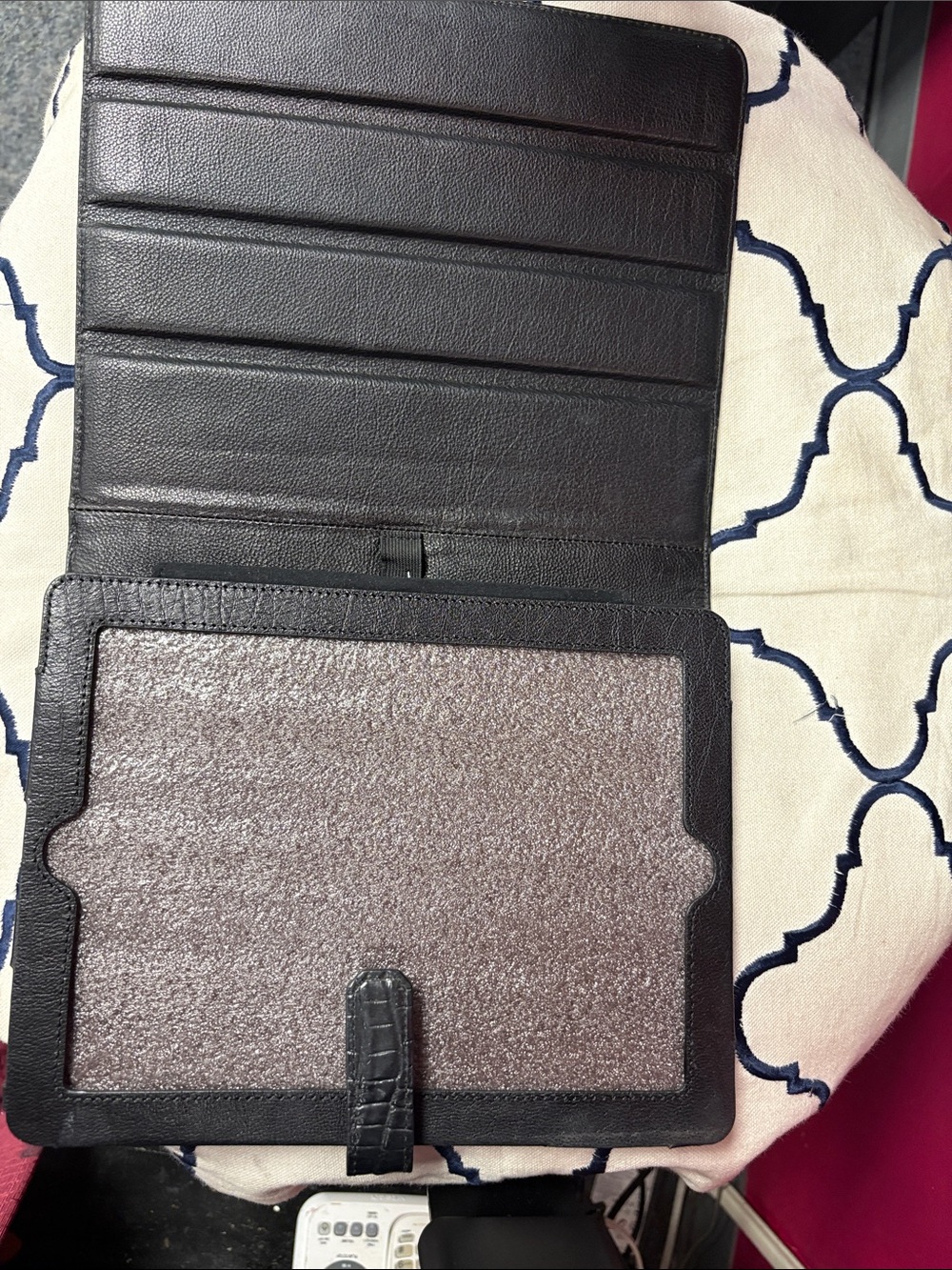 Brahmin Black Croc-Embossed Leather Agenda / IPad Cover with Gold Plaque - Picture 3 of 3